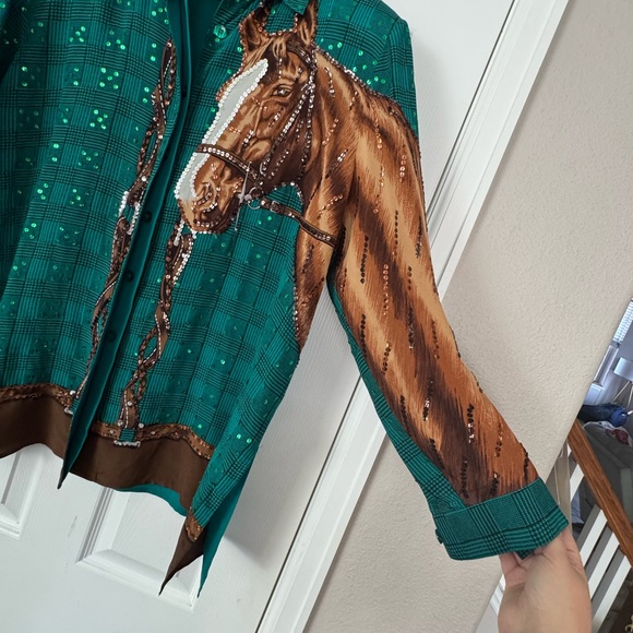 Vintage Diane Gilman Horse Sequin Blouse 100% Silk 2X - Picture 7 of 12